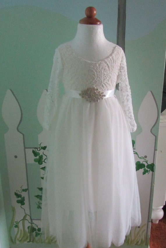 White Flower Girl Dress Lace Flower Girl Dress Tulle Flower Etsy