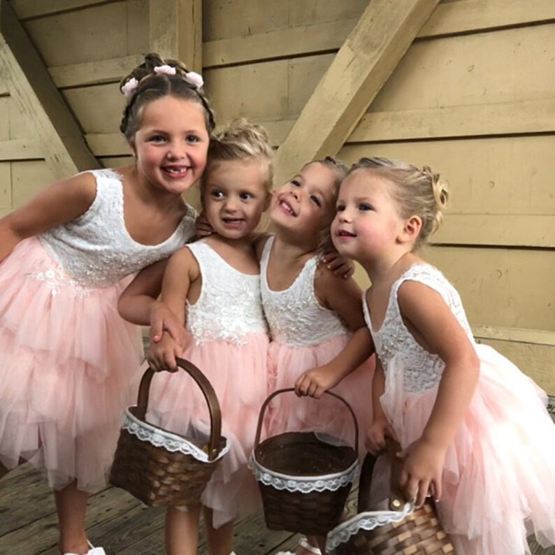 Pink flower girl dress First birthday dress White lace infant dress Baby flower girl Baby wedding dress Toddler party dress Boho Tulle tutu