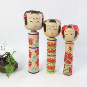 Japanese Vintage Kokeshi Dolls, set of 3, by Suzuki Seiichi