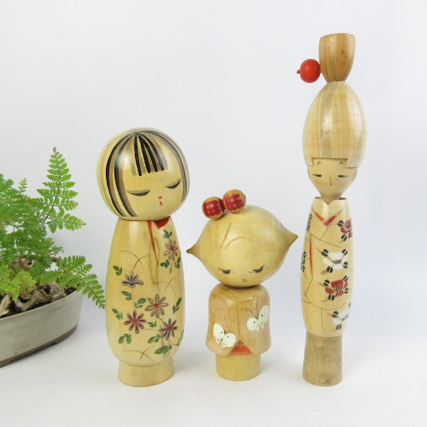 Japanese Vintage Kokeshi Dolls, set of 3