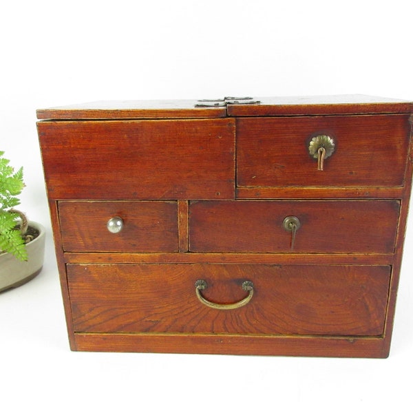 Japanese Vintage Wooden Sewing box, Small Drawers