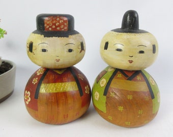 Japanese Vintage Kokeshi Dolls, set of 2