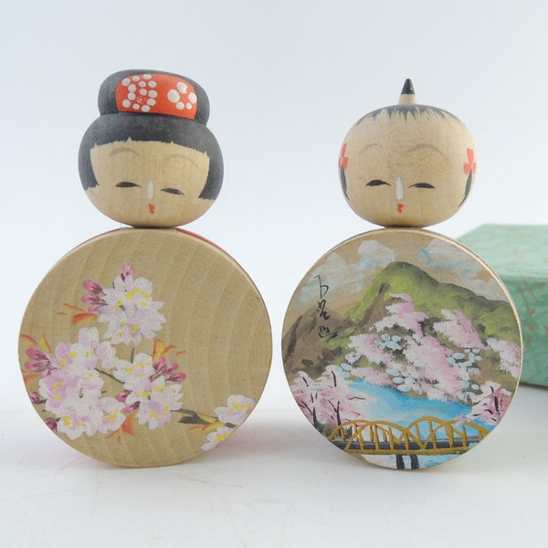 Vintage Japanese Kokeshi Dolls, Set of 2