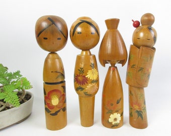 Japanese Vintage Kokeshi Dolls, set of 4