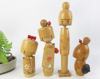 Japanese Vintage Kokeshi Dolls, set of 4