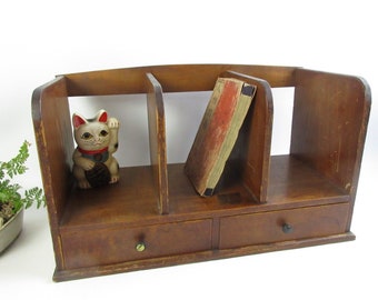 Japanese Vintage Wooden Book Stand With Drawers