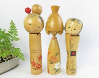 Japanese Vintage Kokeshi Dolls, set of 3