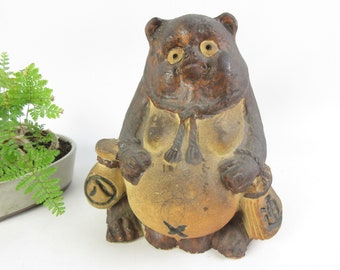 Japanese Vintage Tanuki Doll,  Clay doll, ceramic doll