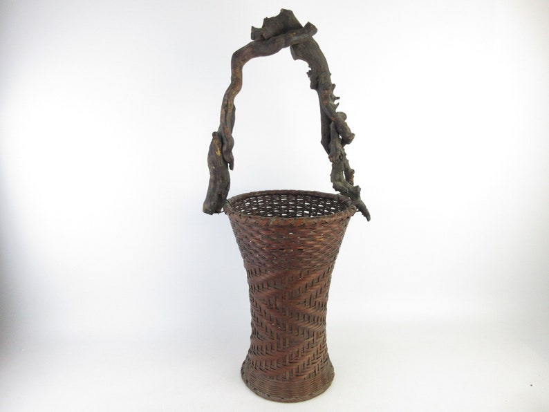 Japanese Vintage Bamboo Basket Flower Vase Etsy