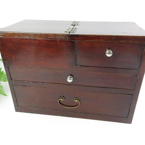 Japanese Antique Wooden Small Sewing Box, Small Drawers