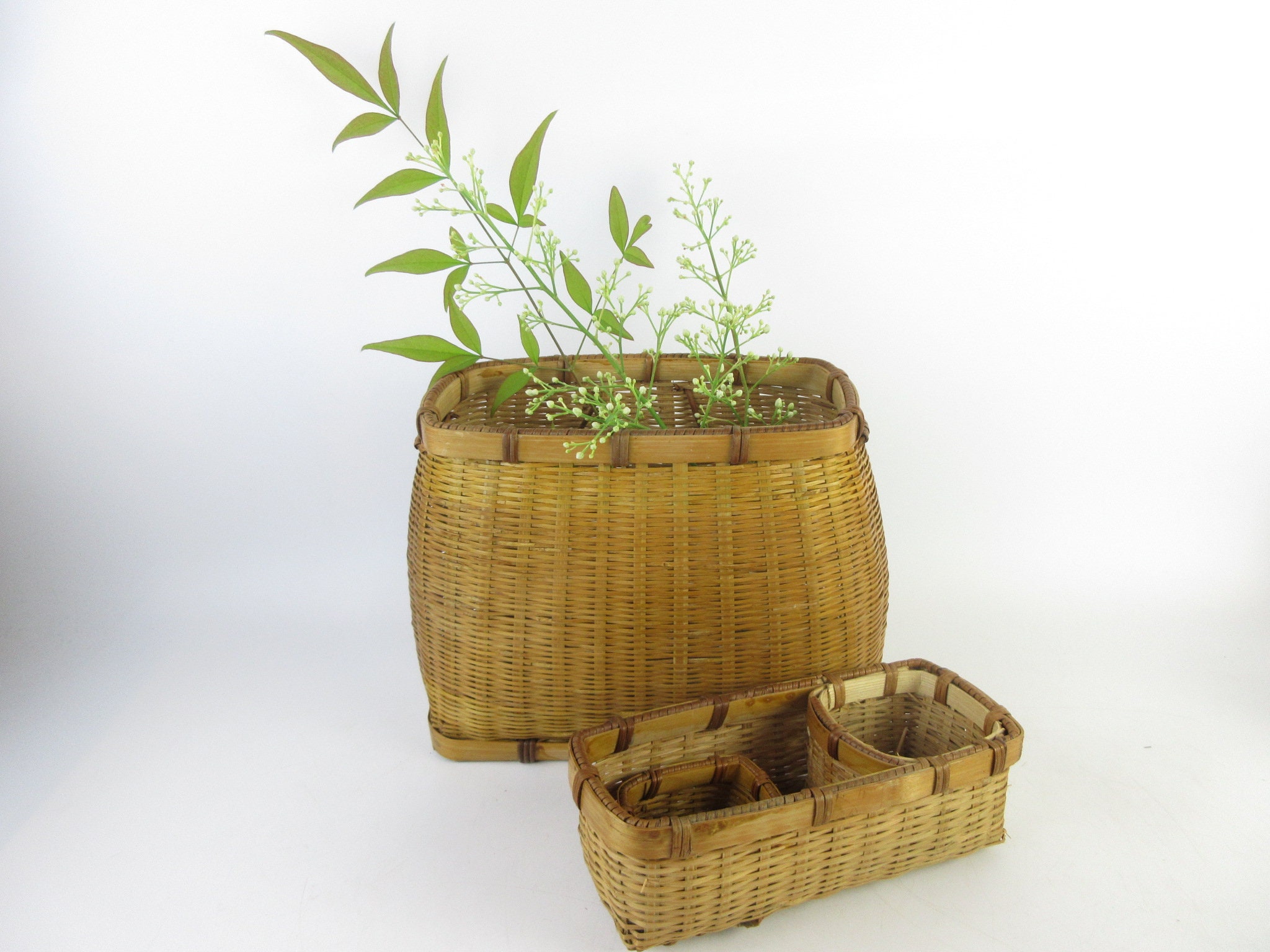 Japanese Vintage Bamboo Basket Fishing Basket Etsy