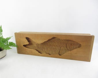 Japanese Vintage Wooden Kashigata(Sweets mold), Koi Fish (Carp)
