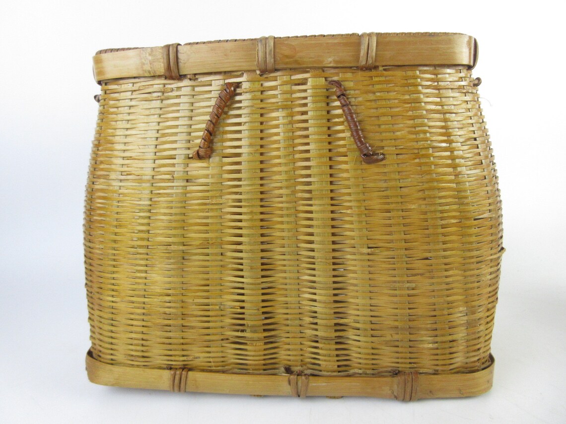 Japanese Vintage Bamboo Basket Fishing Basket Etsy