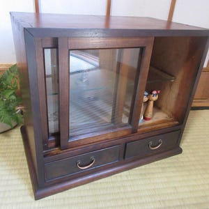 Japanese Vintage Wooden Small Display shelf With Drawers