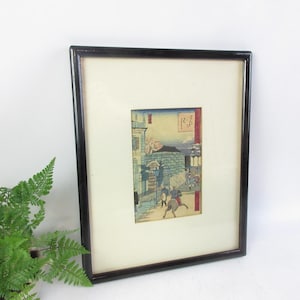 Japanese Ukiyoe, Wood block print with frame, by Utagawa Hiroshige III, Yoroibashi bridge, Tokyo