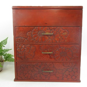 Japanese Vintage Wooden Sewing Box, Small Drawers