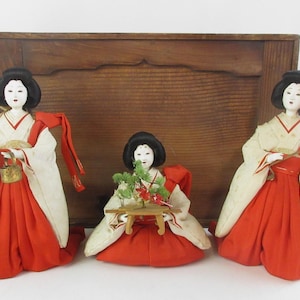 Japanese Antique HINA Dolls,  Three court ladies