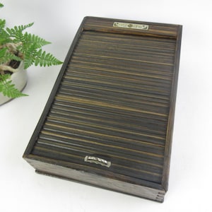 Japanese Vintage Wooden Pen Case, Inkwell, With Bellows lid