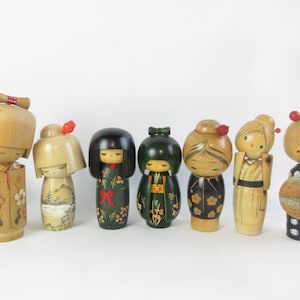 Set of 7, Japanese Vintage Kokeshi Dolls