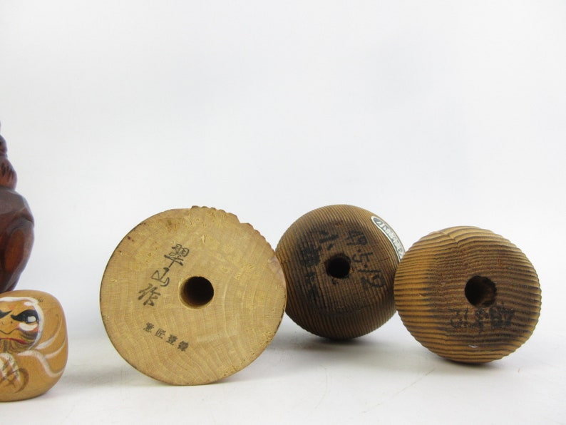 Japanese Vintage Wood Carving DARUMA, Kokeshi, set of 10 image 6