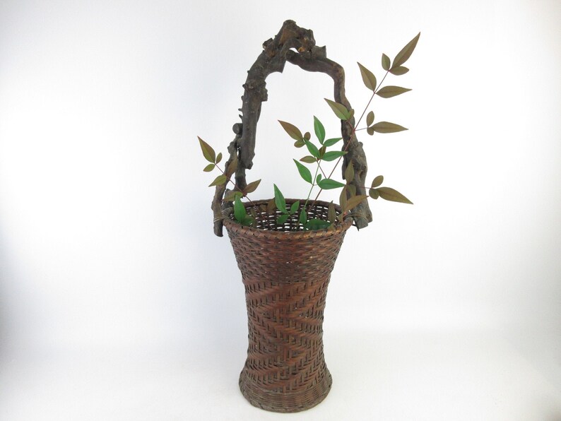 Japanese Vintage Bamboo Basket Flower Vase Etsy