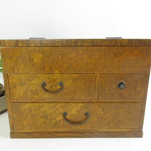 Japanese Vintage Wooden Sewing Box, Small Drawers