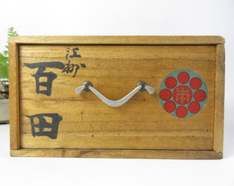 Japanese Vintage Wooden  First Aid Kit Box, With stickers