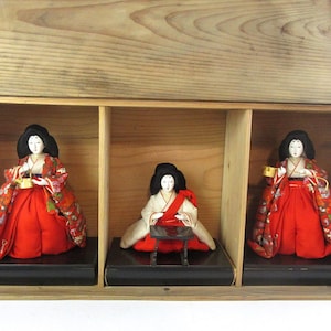 Japanese Antique HINA Dolls,  Three court ladies, With wooden box.