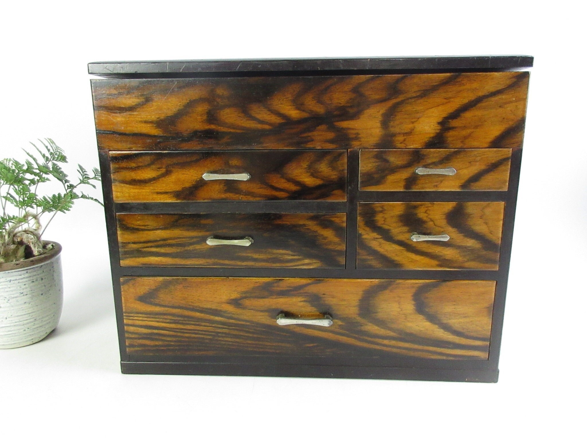 Japanese Vintage Wooden Sewing Box, Small Drawers