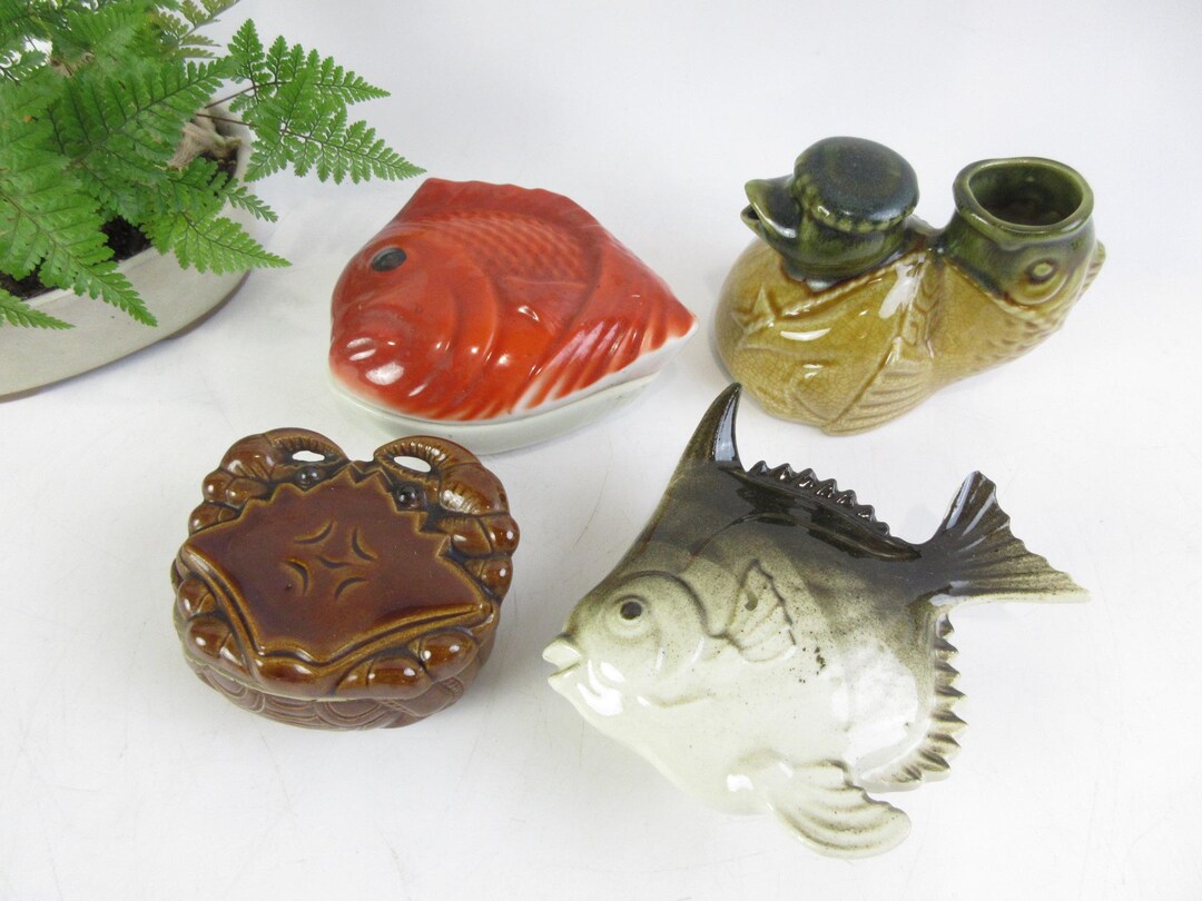 Japanese Vintage Ceramic Boxes, Crab, Fish, Kappa(water Imp) Carrying a ...