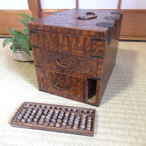 Japanese Antique Wooden Small Drawer with Abacus, Ink Stone Case