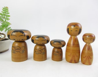 Japanese Vintage Kokeshi Dolls, Set of 5