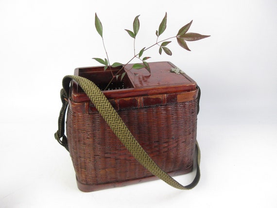 Japanese Vintage Bamboo Basket, Fishing Basket 