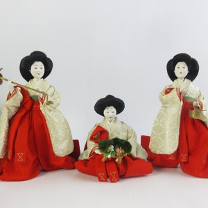 Japanese Antique HINA Dolls,  Three court ladies
