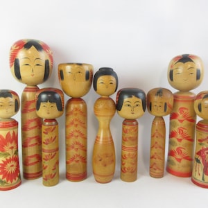 Set of 9, Japanese Vintage Kokeshi Dolls