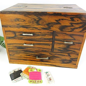 Japanese Vintage Wooden Sewing Box, Small Drawers