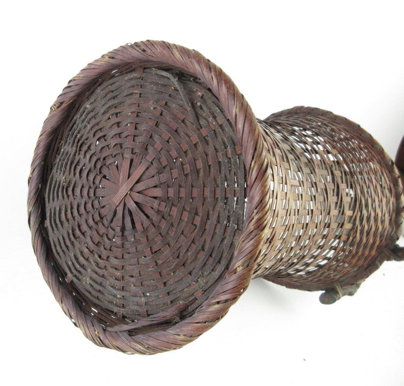 Japanese Vintage Bamboo Basket Flower Vase Etsy