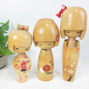 Japanese Vintage Kokeshi Dolls, set of 3