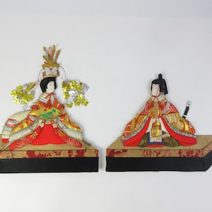 Japanese Antique HINA Oshie Dolls, Emperor and Empress, set of 2
