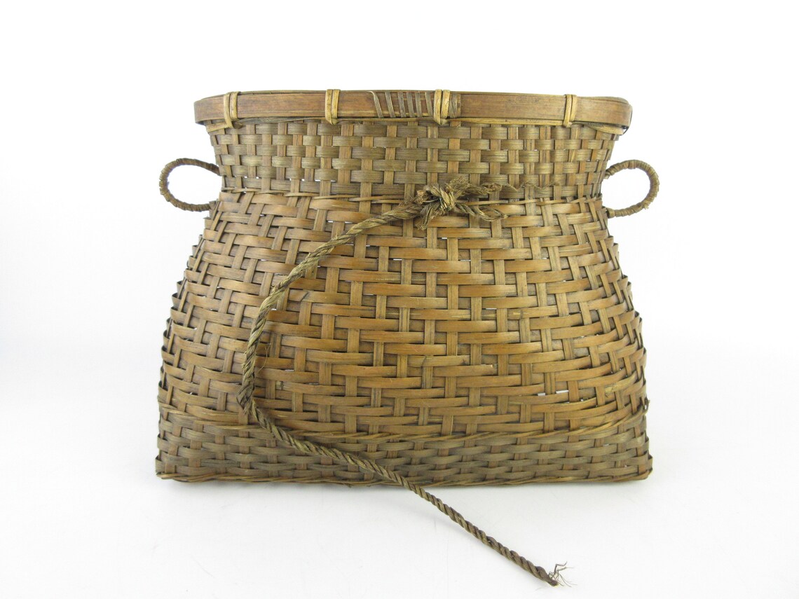 Japanese Vintage Bamboo Basket Fishing Basket Etsy