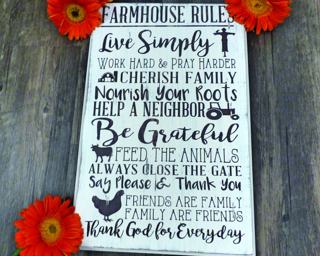 Farmhouse Rules Wooden Sign: Rustic Farmhouse Decor - Etsy