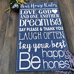House Rules Wooden Sign: Rustic Family Wall Decor