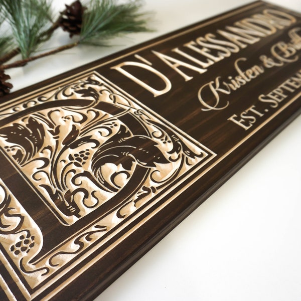 Plaque de nom de famille établie sculptée enseigne établie en bois nom de famille cadeau d'anniversaire cadeau de mariage famille cadeau de Noël