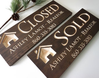 Real Estate Agent - Client Sold sign, Carved wood real estate professional sign, Realty, sold sign wood, Business sign