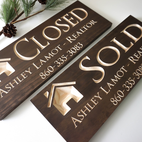 Real Estate Agent - Client Sold sign, Carved wood real estate professional sign, Realty, sold sign wood, Business sign