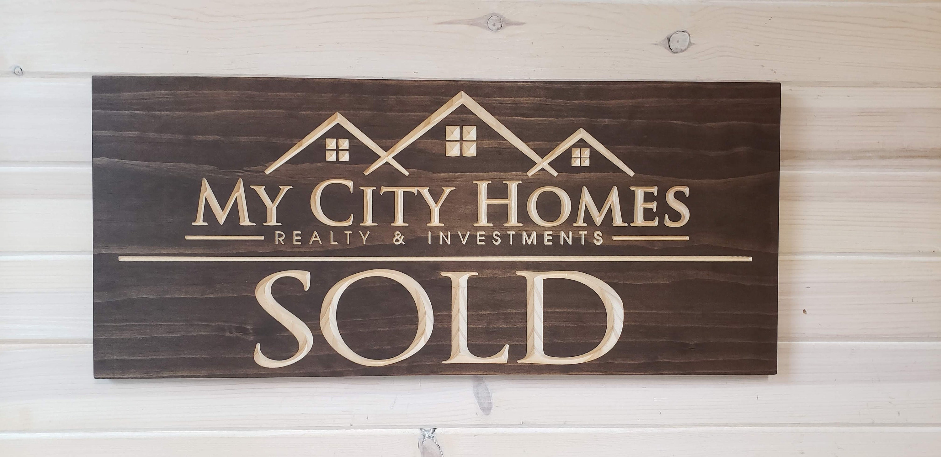 Realtor Sold sign Carved wood real estate agent sign Realty Etsy