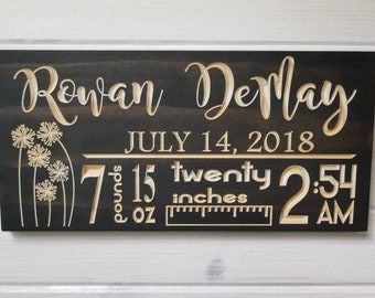 Baby Stats Sign Wood, Baby Birth Sign, Nursery Decor, Baby Announcement Sign, Nursery Name, Newborn Gift Personalize, Newborn Stats