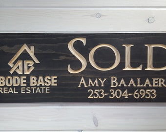 Wood Realty Sold sign, Carved wood real estate agent sign, Real estate professional, sold sign wood, Business sign