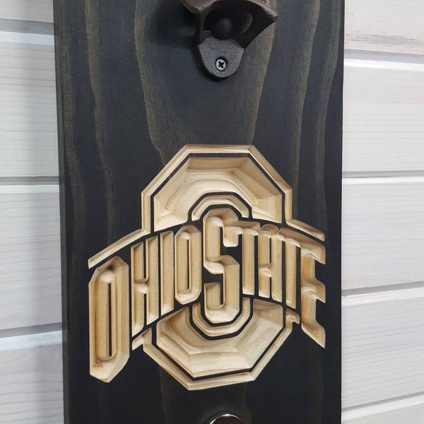 Sports Team Bottle Opener Wall Mount, Craft Beer Bottle Opener , mancave , Ohio state , football