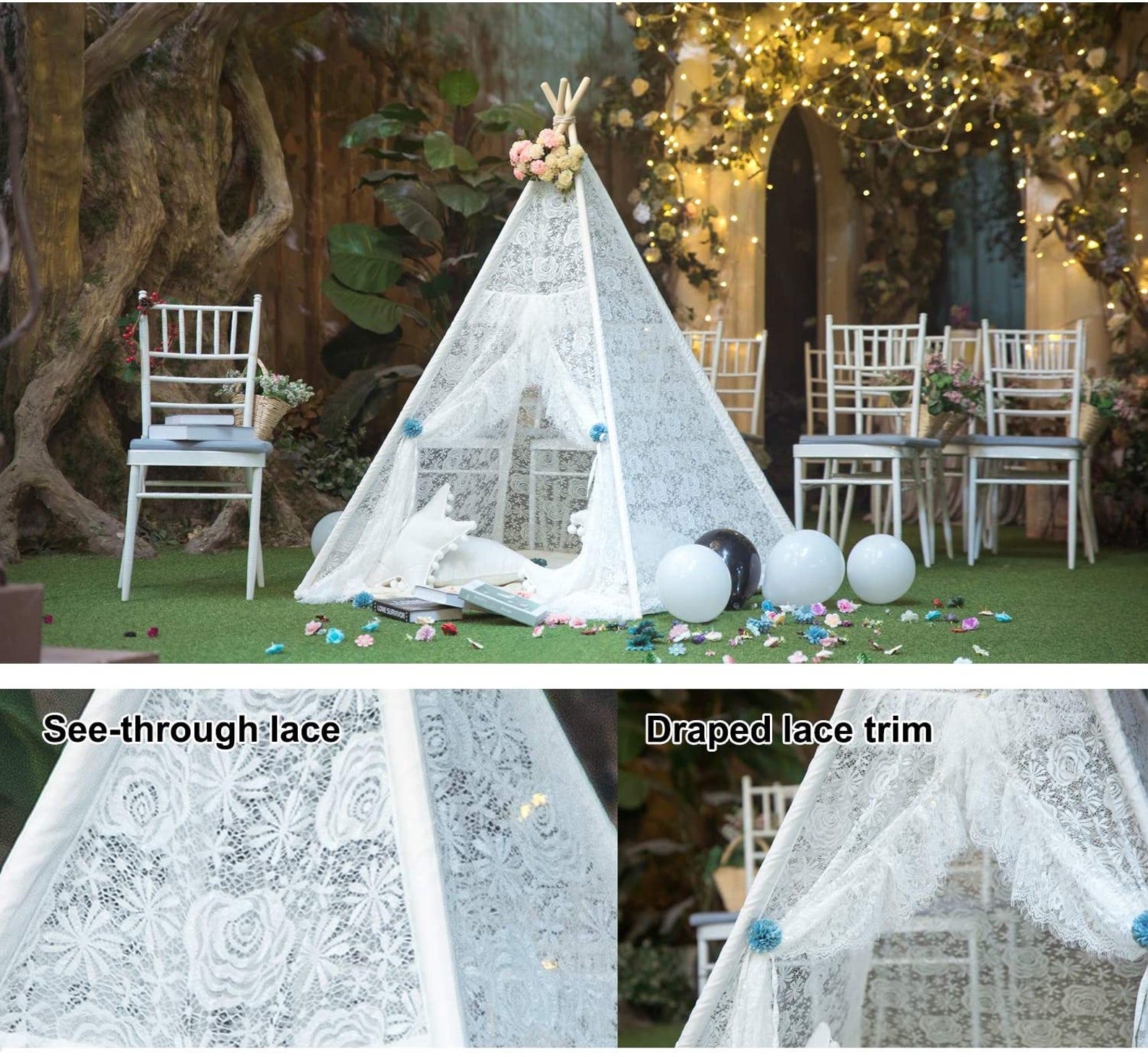 Kids Teepee Tent for Girls White Sheer Lace Play Tent for Etsy
